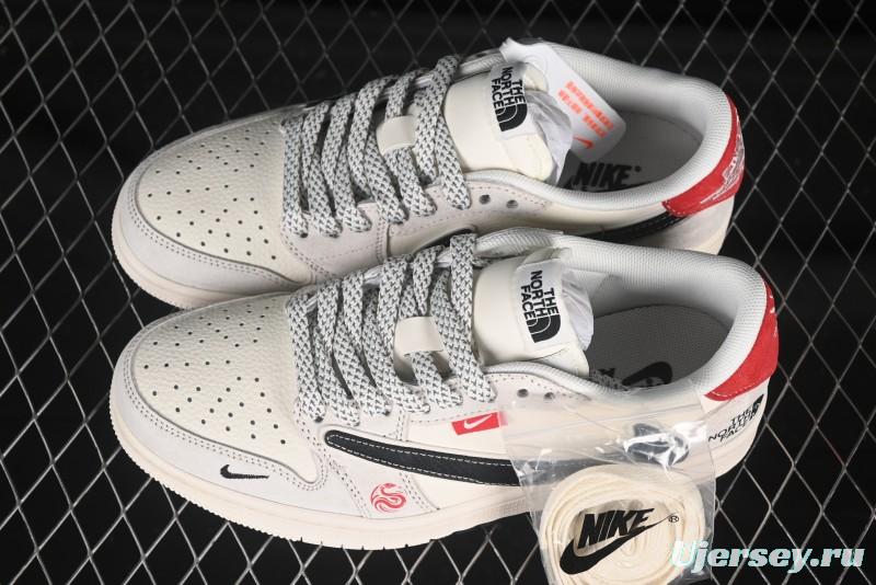 Nike Travis Scott x Fragment Design x Air Jordan 1 Low OG SP AJ1 North Face Collaboration Dual Swoosh Low-Top Casual Sneakers - YX5066-308