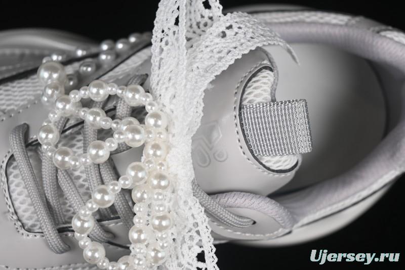 GG-CC Lace Pearl Chain Casual Platform Dad Shoes - 250310 Silver