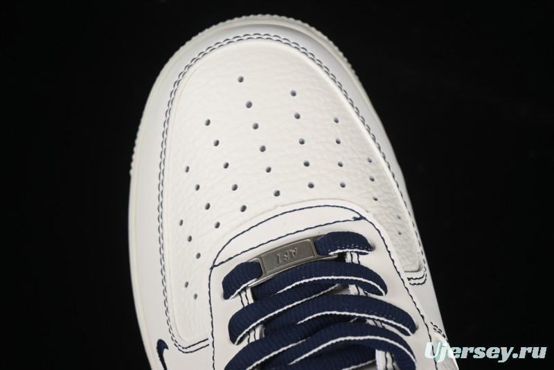 Nike Air Force 1'07 Low Casual Sneakers in Cream with Blue Swoosh - SC9207-535