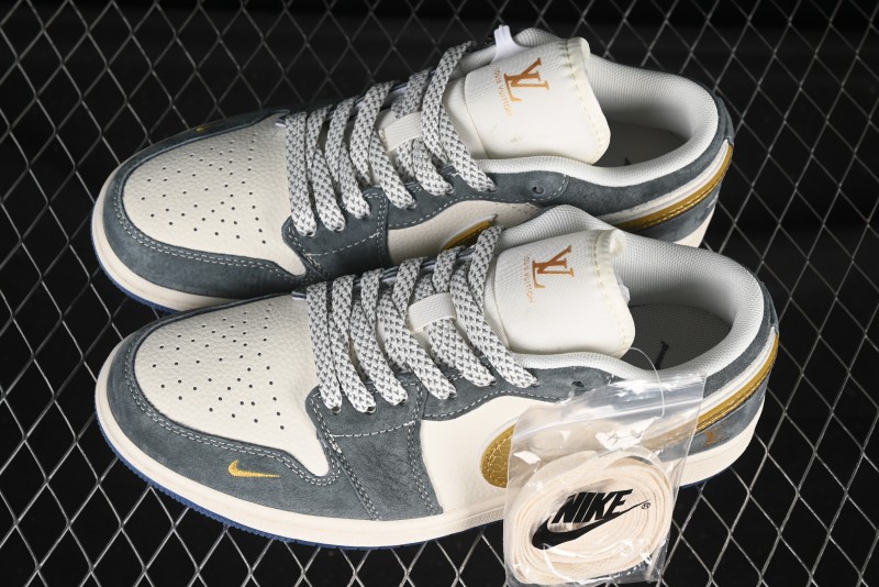 Nike Air Jordan 1 Low LV Collaboration Gold Swoosh Snake Scale Custom Retro Basketball Shoes - XX3168-167