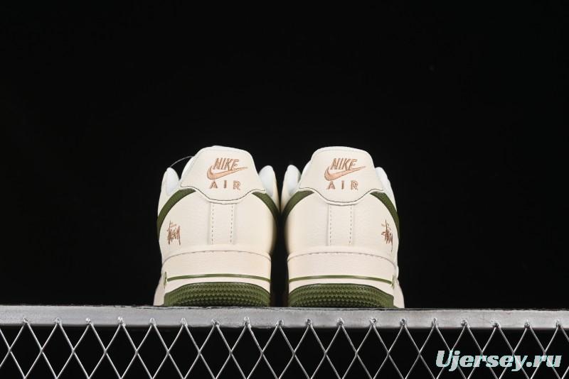 Nike Air Force 1 '07 Low Stussy Collaboration Green Swoosh Gold Embroidery Casual Sneakers - XX3168-151
