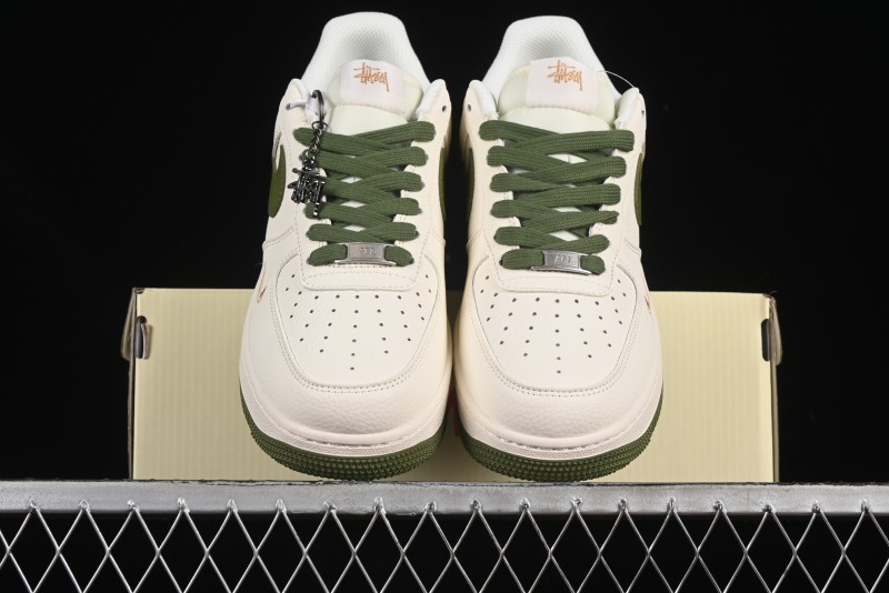 Nike Air Force 1 '07 Low Stussy Collaboration Green Swoosh Gold Embroidery Casual Sneakers - XX3168-151