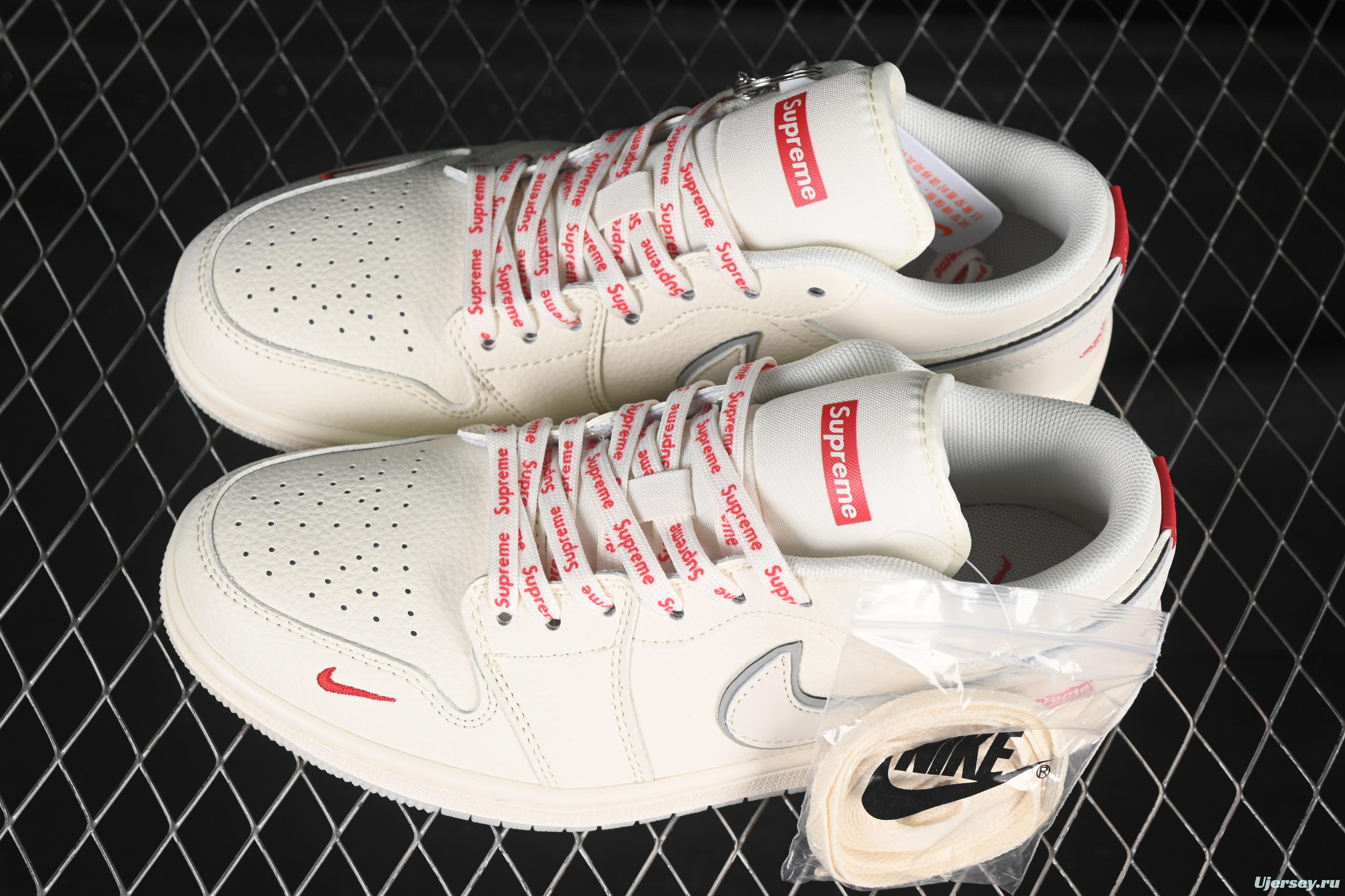 Nike Air Jordan 1 Low Supreme Collaboration Off-White Crystal Sole Retro Basketball Shoes - XX3168-186