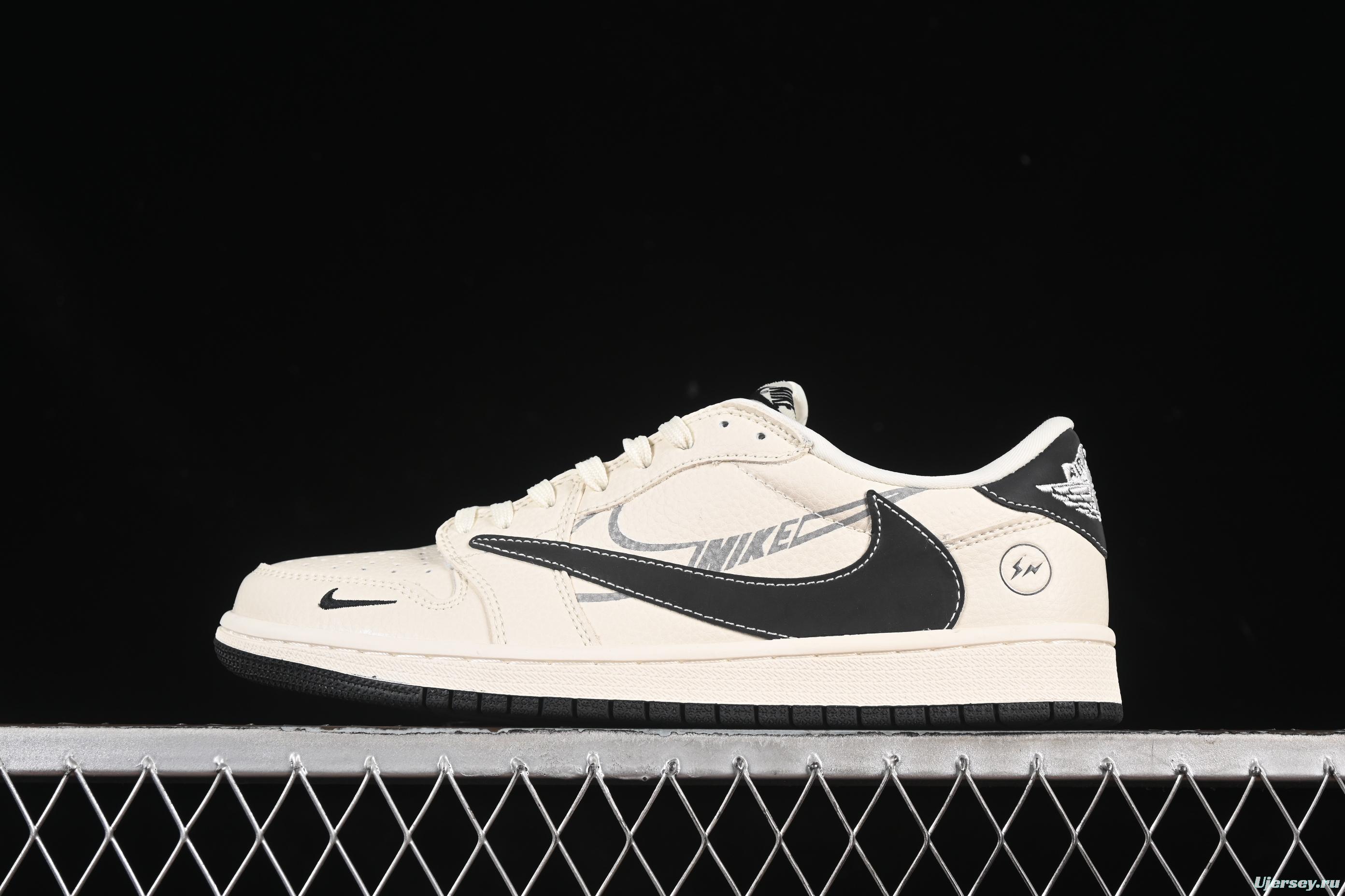 Nike Travis Scott x Fragment Design x Air Jordan 1 Low OG SP AJ1 Lightning Collaboration Black Hook Low-Top Casual Sneakers - LD2025-029