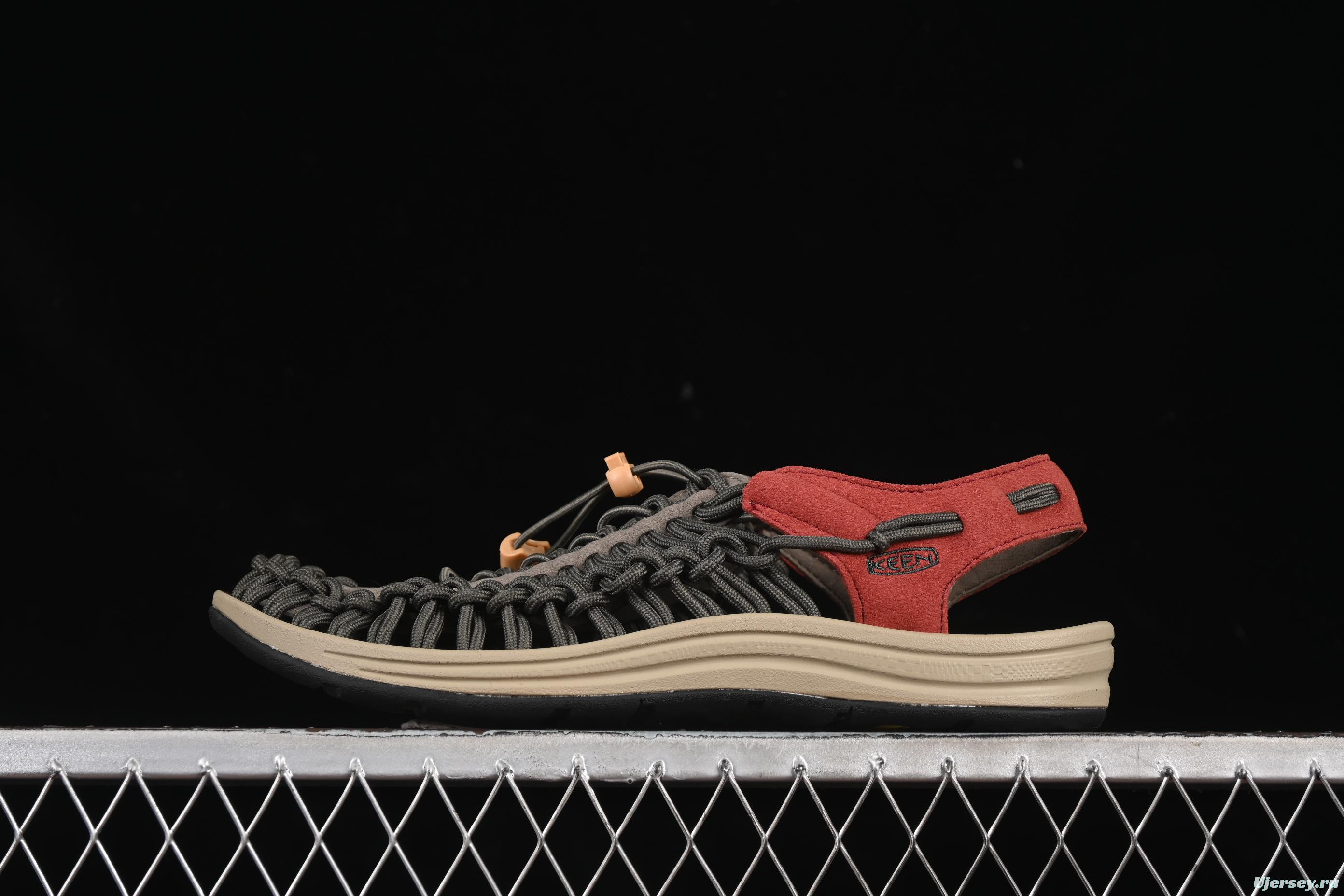 Keen Uneek Flat-M Woven Stretch Multi-Purpose Outdoor Sandals for Hiking and Water Activities - 1025171 BLACK PINE GREEN