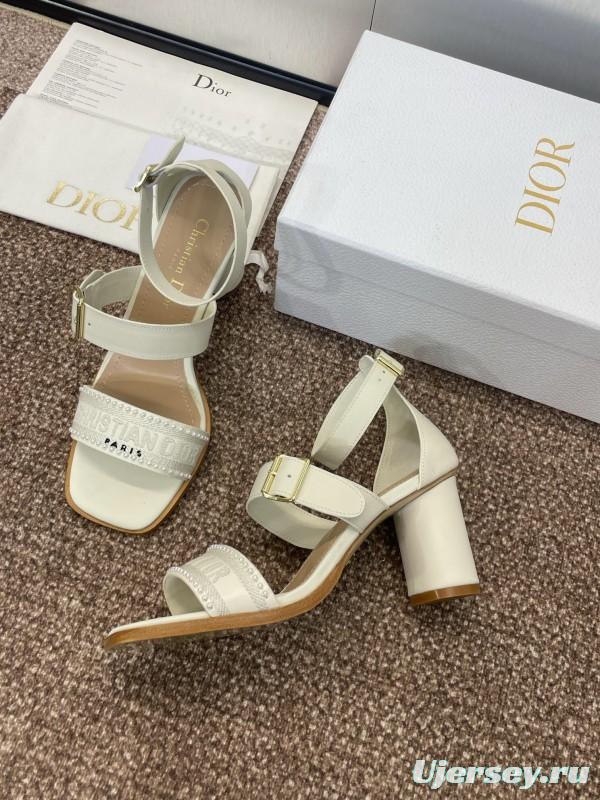 2025 Women Dior White Calfskin Silk Embroidery Sandals KFY00320