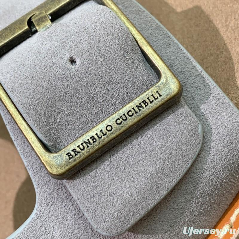 2025 Unisex Brunello Cucinelli Light Grey Suede Casual Sandals With Adjustable Buckles KFY00250