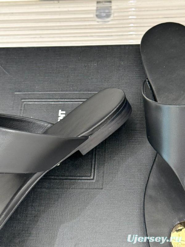 2025 Slippers Yves Saint Laurent Black Leather Slippers KFY00270