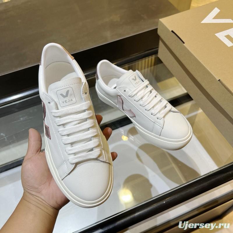 2024 Women VEJA White Rose Gold Leather Sneakers