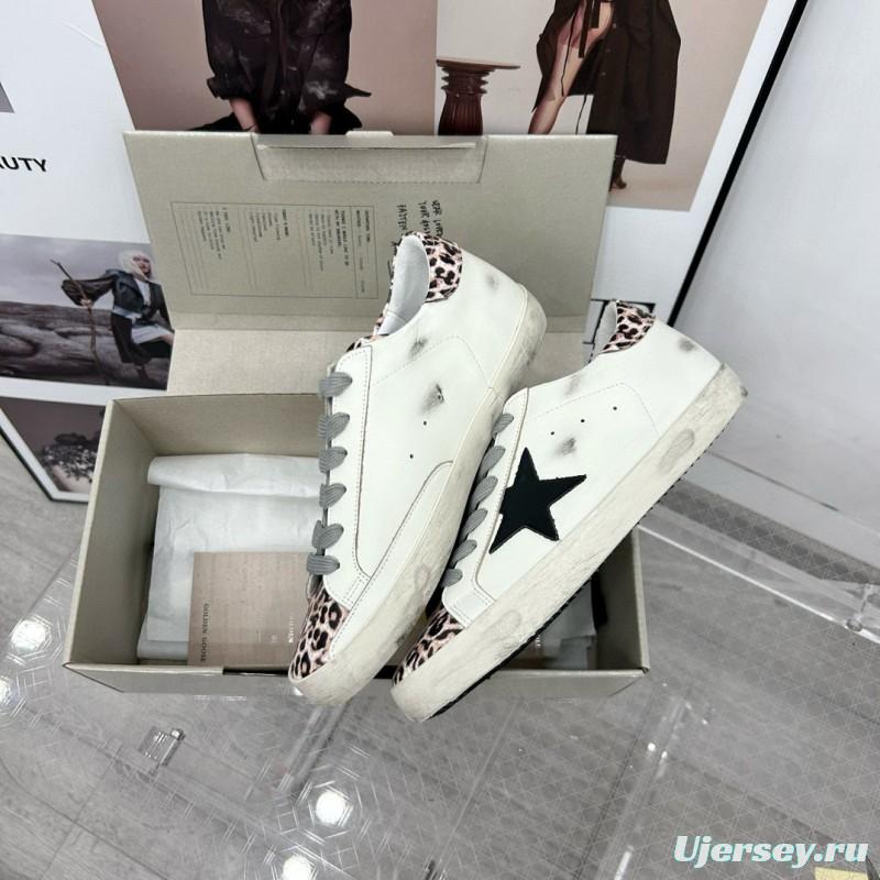 2025 Women GGDB White Black Leopard Print Leather Sneakers