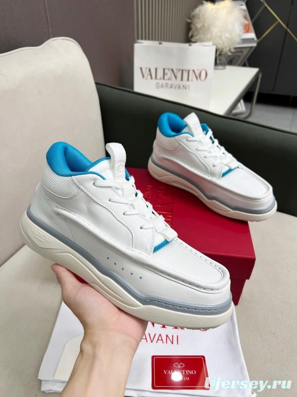 2025 Unisex Valentino White Blue Leather Sneakers RUNBOOT LY00390