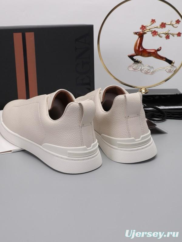 2024 Men Ermenegildo Zegna Beige Leather Low Top Sneakers MJ00240