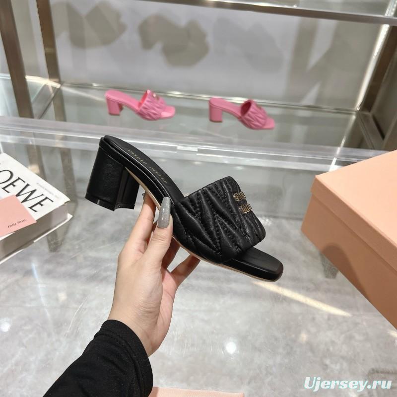 2025 Women Miu Miu Black Leather Sandals