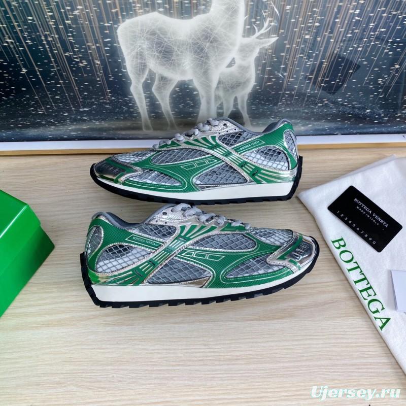 2025 Unisex Bottega Veneta Green Silver Mesh Sneakers LY00310