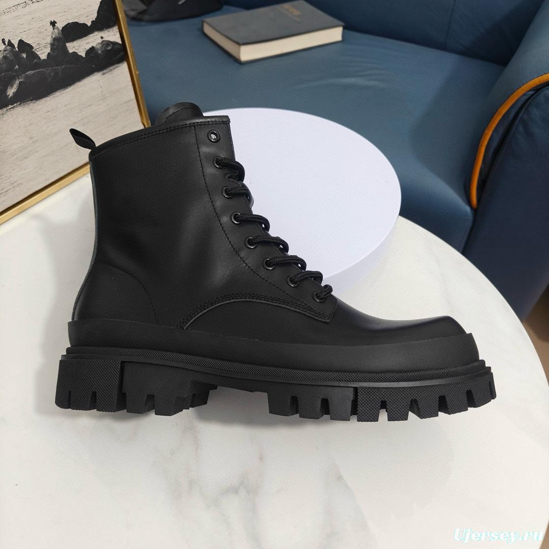 2024 Unisex Dolce & Gabbana Black Leather Combat Boots