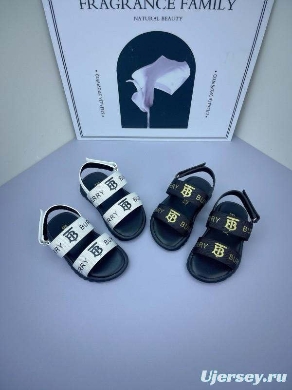 2025 Kids Burberry White Black Leather Sandals