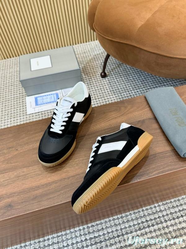 2025 Unisex TOM FORD Black White Leather Suede Sneakers Classic Contrasting LY00360