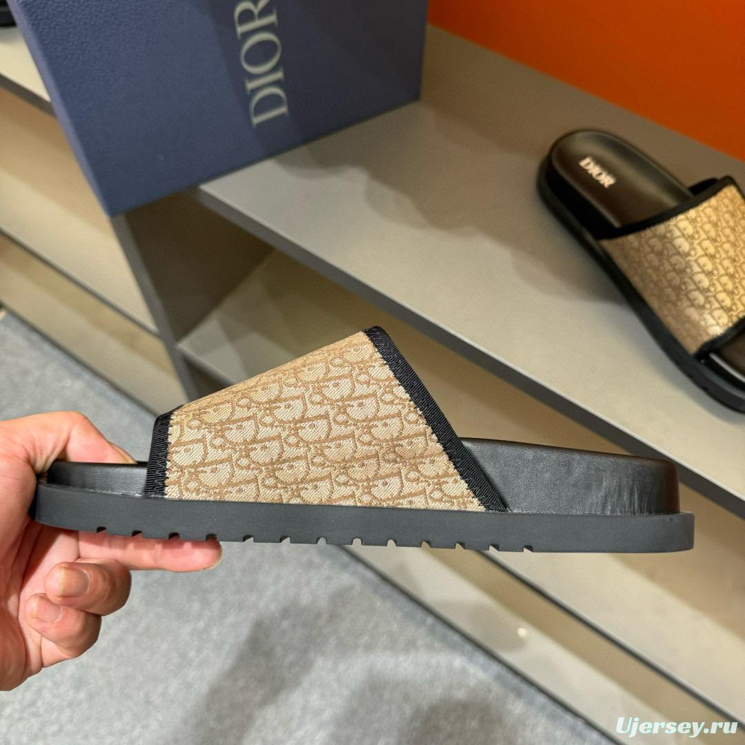 2024 Dior beige black canvas slippers MJ00180