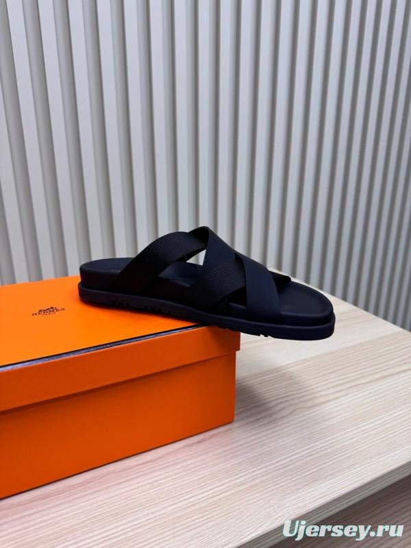 2025 Slippers Unisex Hermès Black Leather Slippers