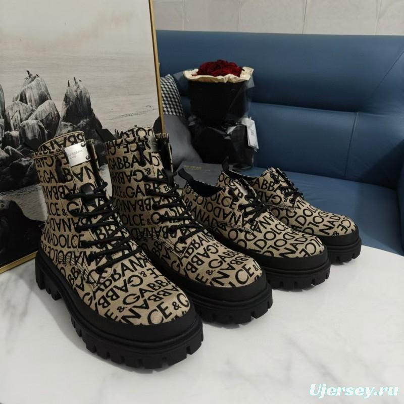 2024 Women Dolce & Gabbana Beige Black Canvas Derby Shoes