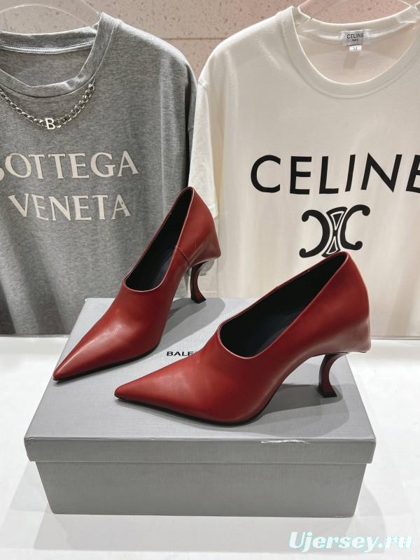 2025 Women Balenciaga Red Leather High Heel Shoes