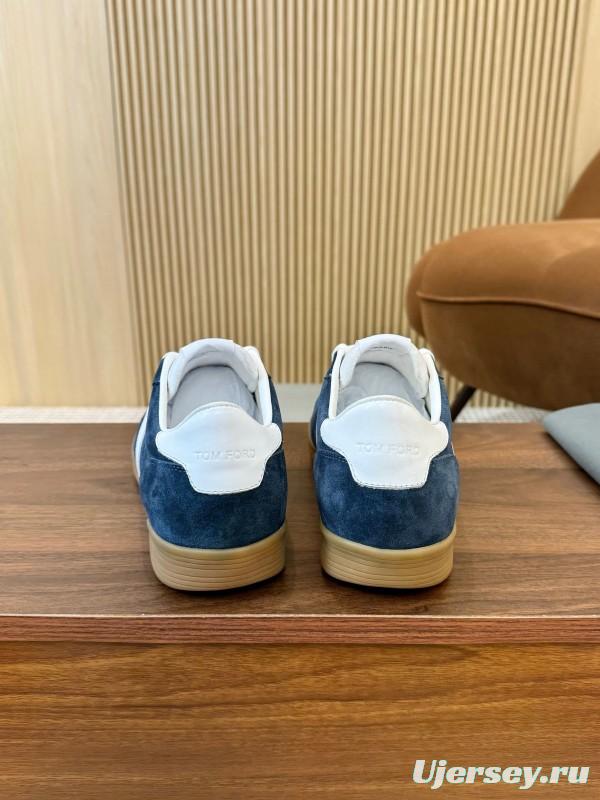 2025 Men TOM FORD Blue White Suede Sneakers LY00360