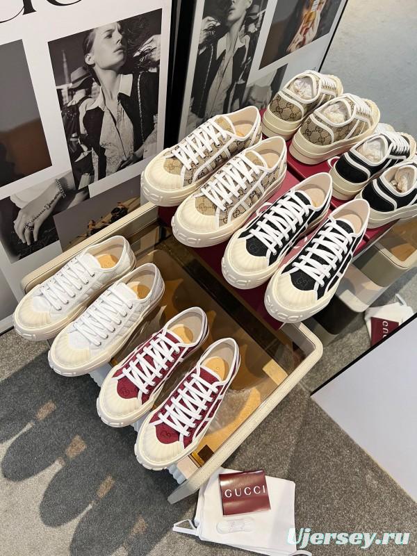2025 Women Gucci Black White Canvas Platform Sneakers LY00270