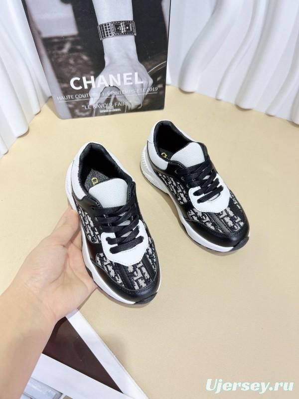 2024 Kids CHANEL Black White Leather Sneakers