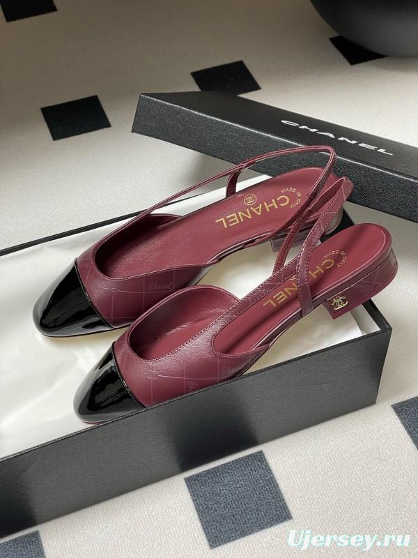 2025 Women Chanel Purple Black Leather Sling-back Pumps KFY00300