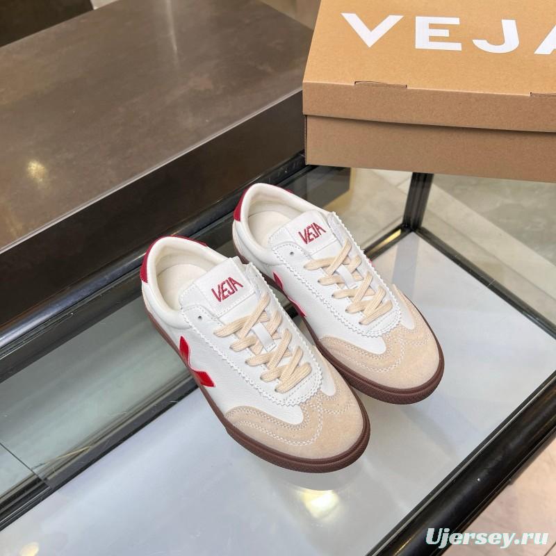 2025 Women VEJA White Red Suede Leather Low Top Sneakers