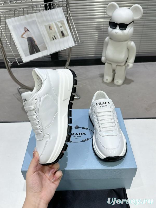 2025 Women Prada White Leather Sneakers KFY00310