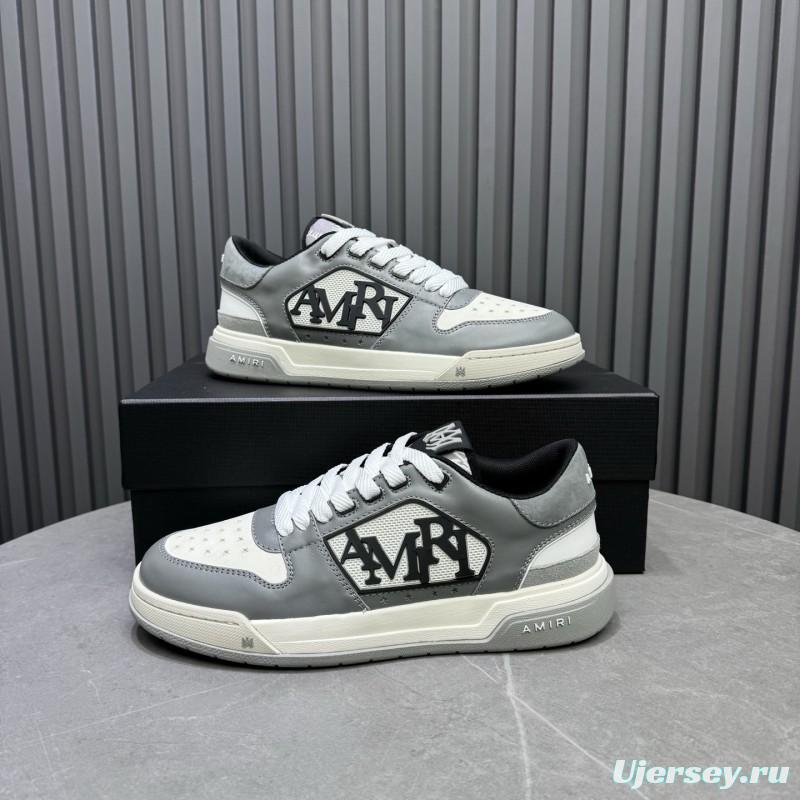 2025 Unisex Amiri White Grey Leather Sneakers MJ00360