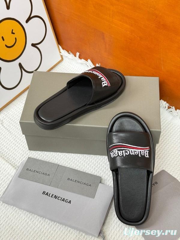 2025 Slippers Balenciaga Black Leather Slippers KFY00230