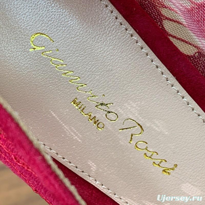 2025 Women Gianvito Rossi Red Lace Leather Pumps KFY00280