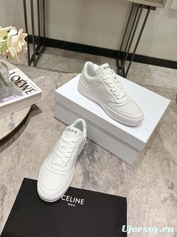 2025 Women Celine White Leather Casual Sneakers