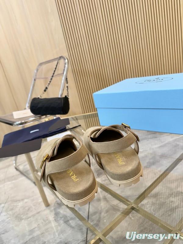 2025 Women Prada Beige Suede Sandals