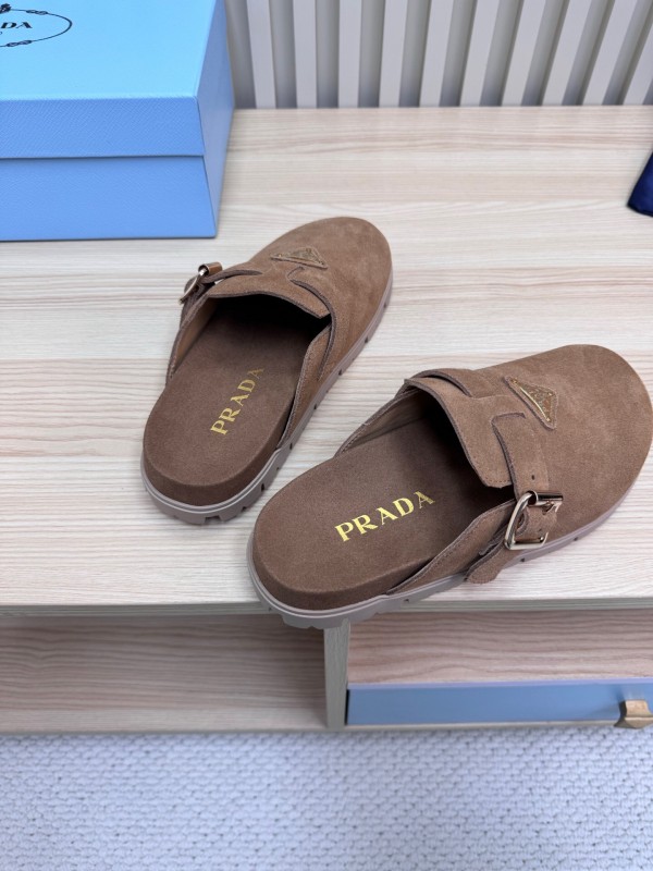 2025 Slippers Prada Brown Suede Slippers LY00280