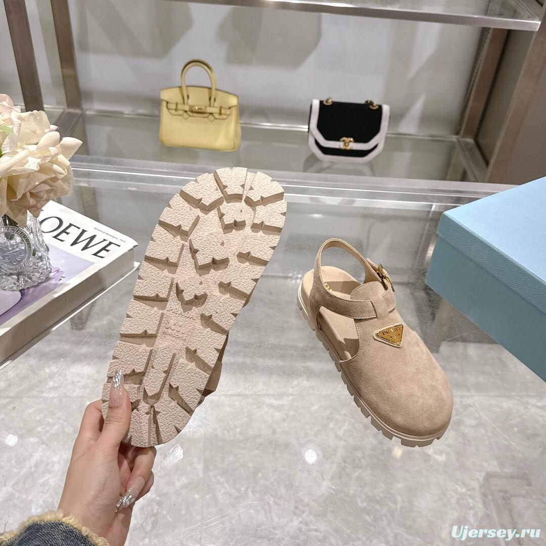 2025 Women Prada Beige Suede Slingback Flat LY00270