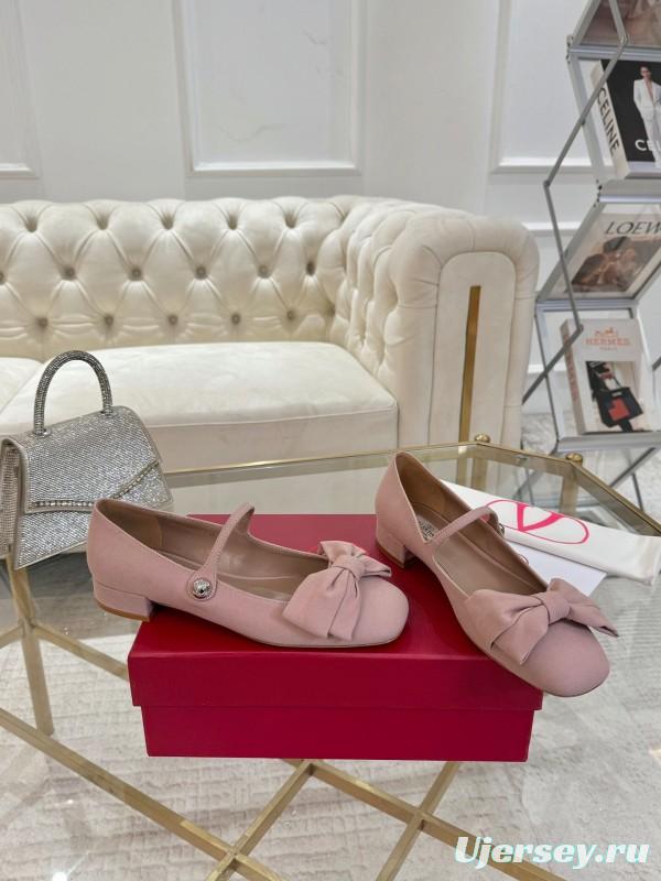 2025 Women Valentino Pink Cotton Mary Jane Bow LY00300