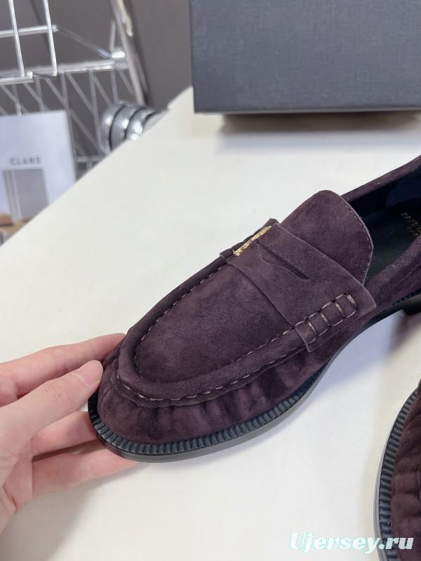 2025 Women Yves Saint Laurent Dark Purple Suede Loafers KFY00350