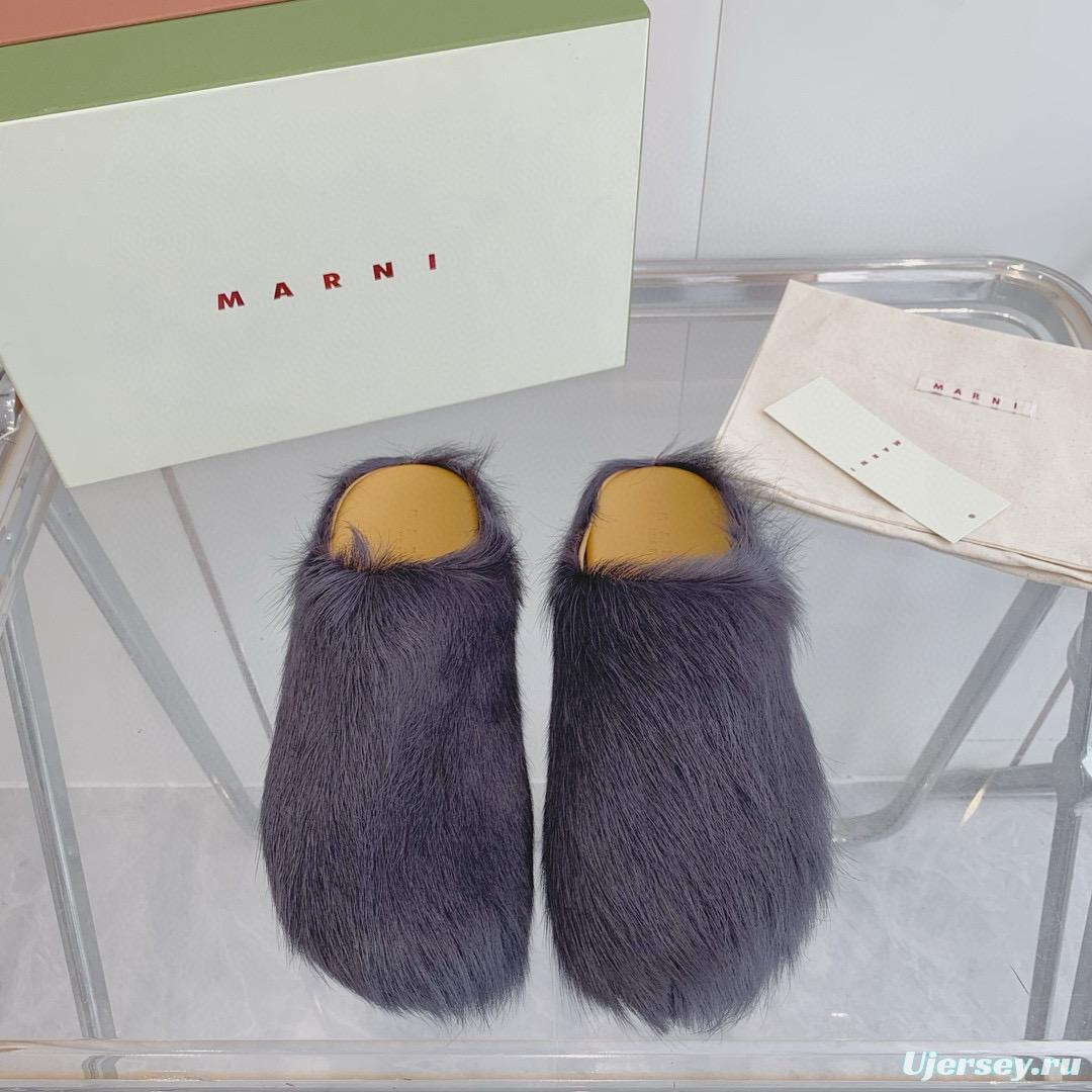 2024 Women Marni Gray Pony Hair Mules MJ00320