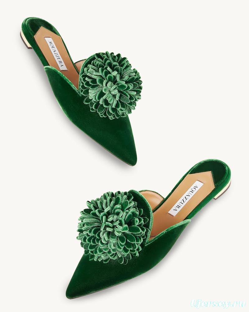 2025 Women Aquazzura Green Velvet Slippers