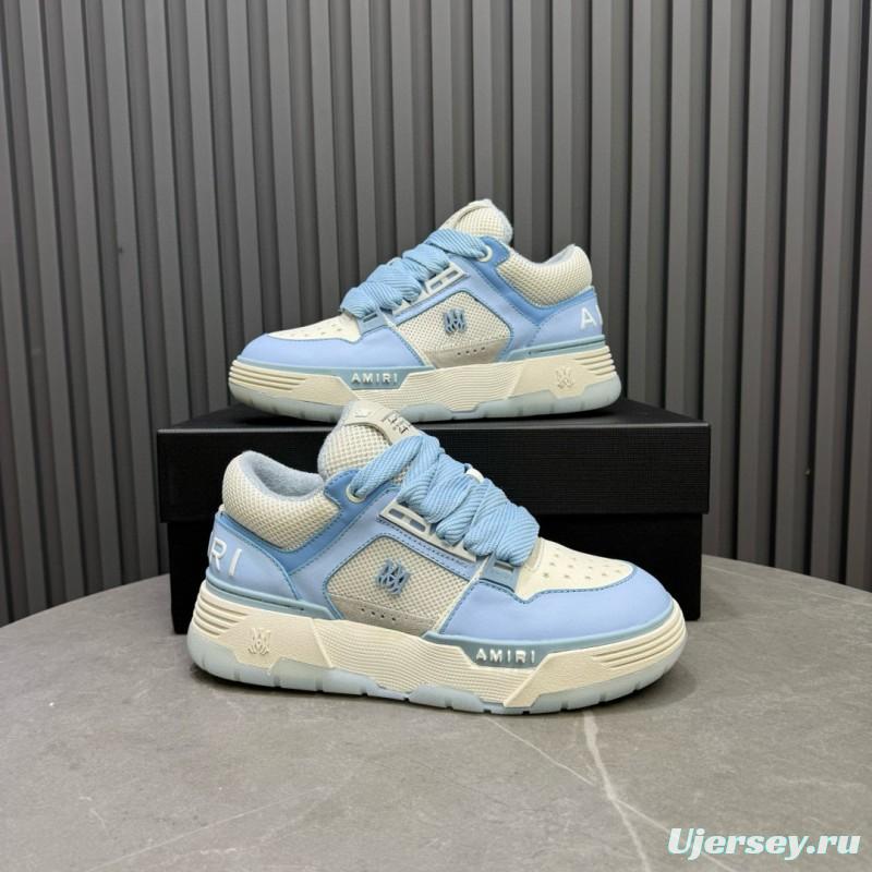 2024 Unisex Amiri Light Blue White Leather Mesh Sneakers MJ00360