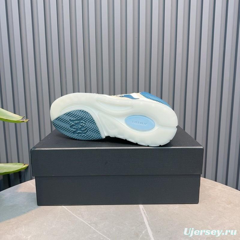 2024 Unisex AMIRI Blue White Leather Mesh Sneakers MJ00360