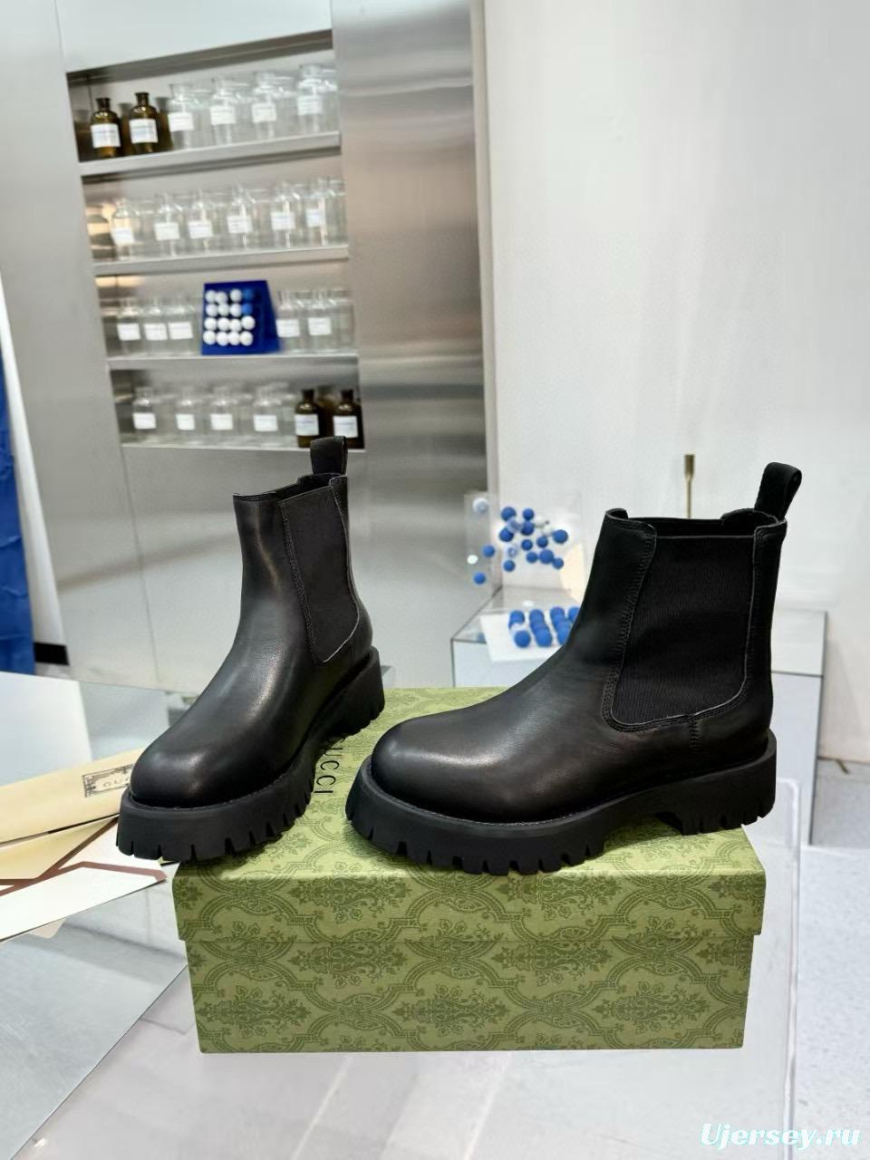 2024 Unisex Gucci Black Leather Martin Boots MJ00340