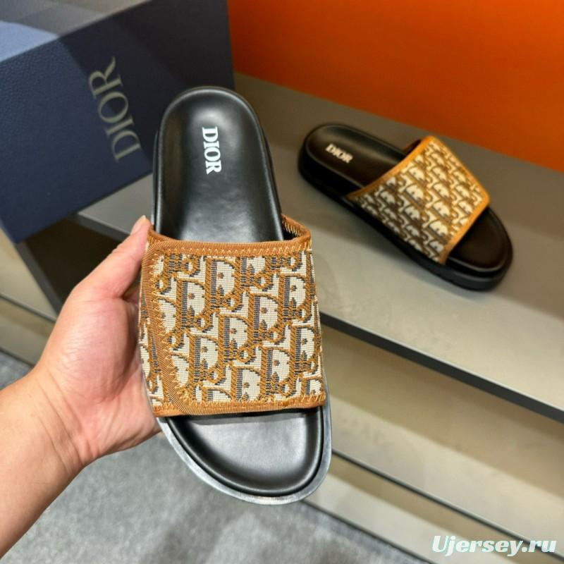2024 Slippers Dior brown beige jacquard leather Slippers MJ00180