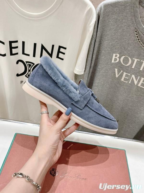 2024 Women LP Blue Suede Shearling Loafers MJ00300