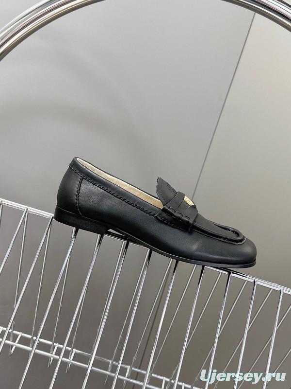 2025 Women Miu Miu Black Leather Loafers
