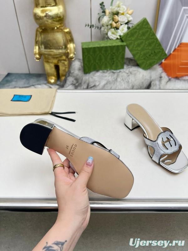 2025 Women Gucci Silver Leather Slippers MJ00190