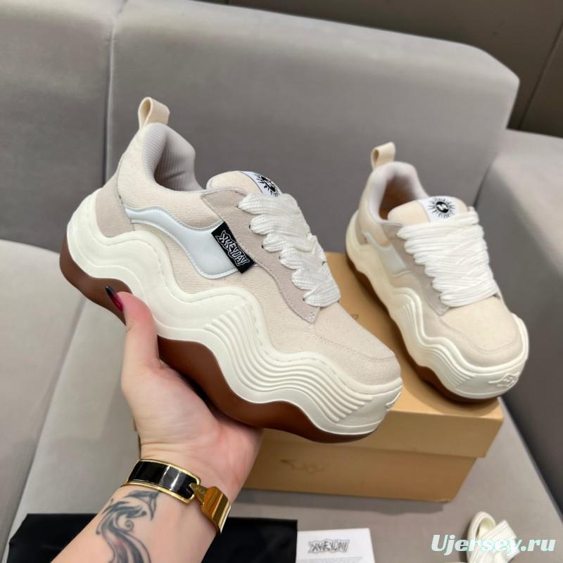 2025 Unisex HEYDAY Beige White Canvas Leather Wave Bread Sneakers KFY00260